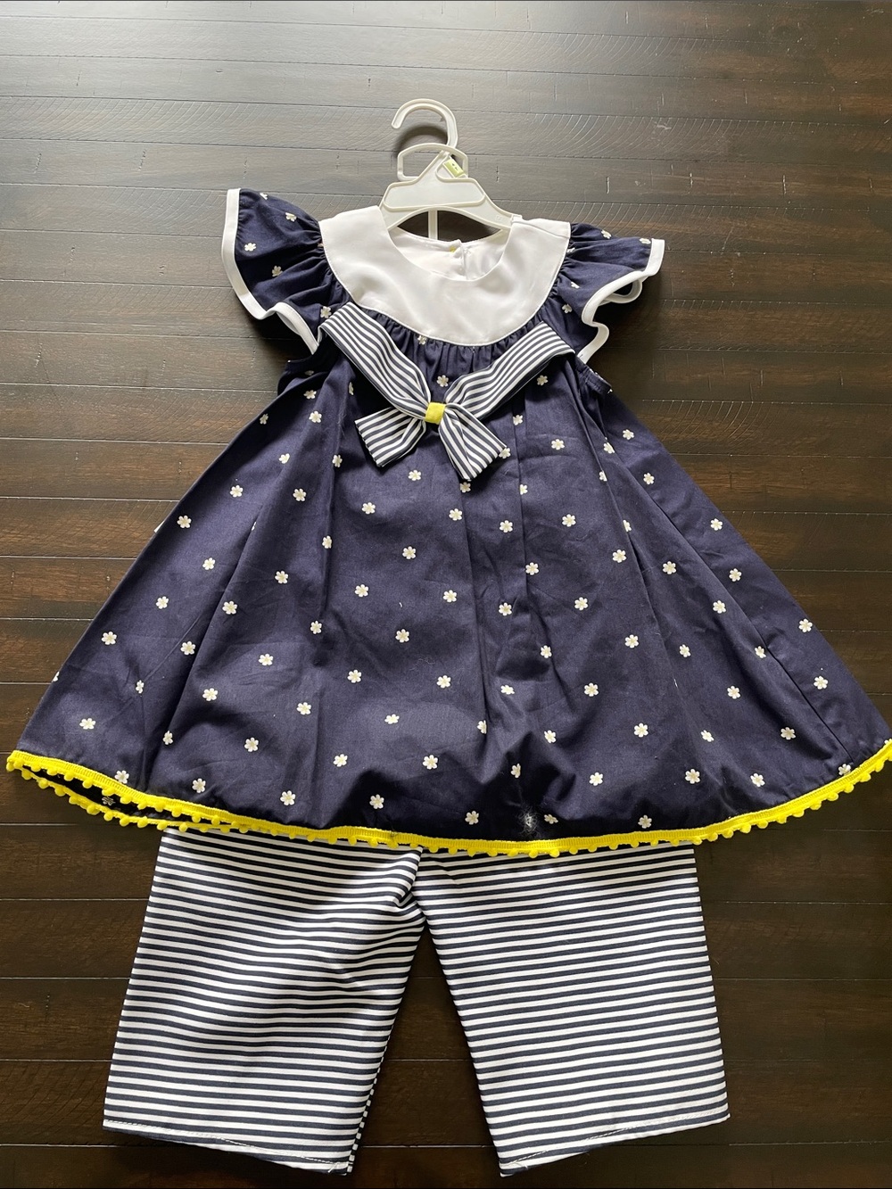 Bonnie Jean Navy Floral Sailor Dress Set with Yellow Trim